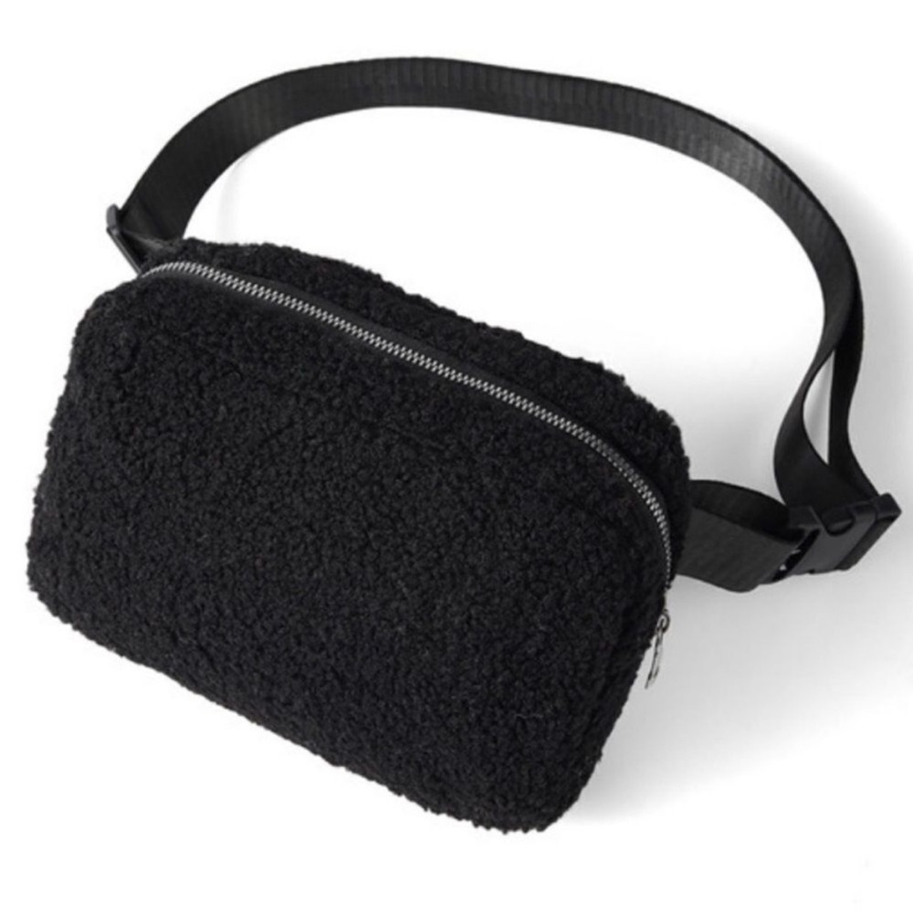 NWT Black Sherpa Fleece Belt Bag Fanny Pack